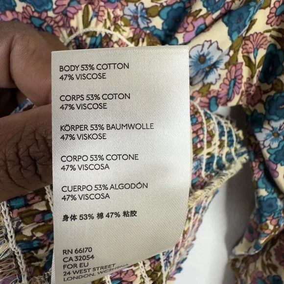 Maeve By Anthropologie Shirt Womens XS Floral‎ Smocked Boho Peasant Cottagecore - Picture 7 of 7